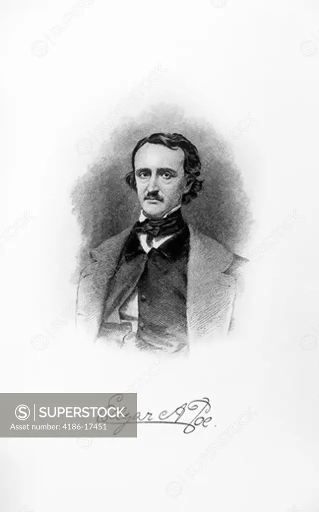 Illustration Portrait Edgar Allan Poe 1809-1849 Macabre Gothic Poet Writer Author The Raven Fall Of The House Of Usher
