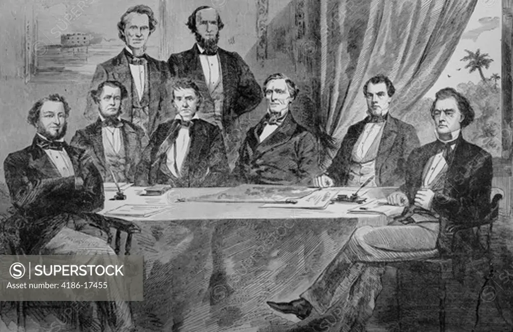 1860S 1861 Illustration First Confederate Cabinet President Jefferson Davis Fourth From Left Vice President Alexander Stephens Third From Left