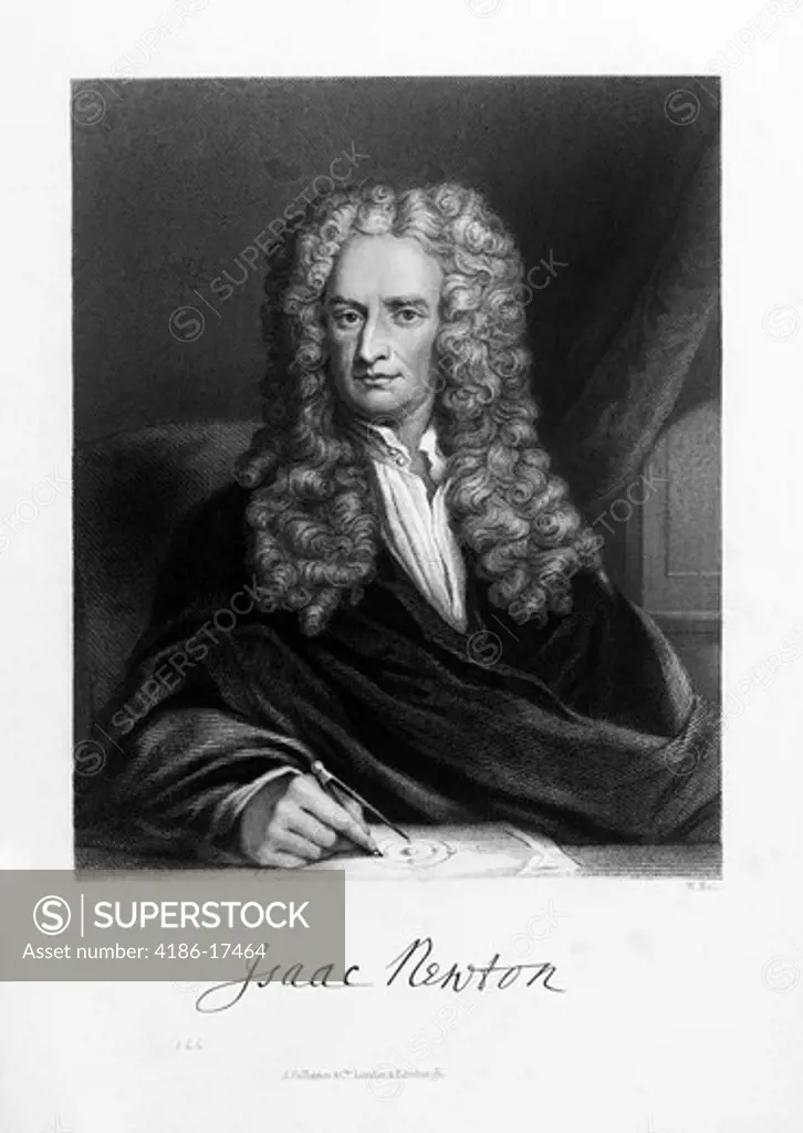 Drawing Portrait Sir Isaac Newton English Mathematician Scientist