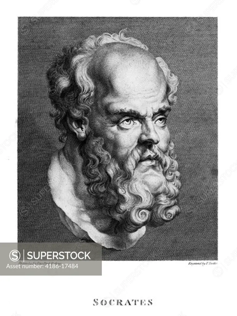 Drawing Of A Bust Of Socrates Greek Philosopher Teacher Initiated Question & Answer Method Of Self Knowledge Beard Classical