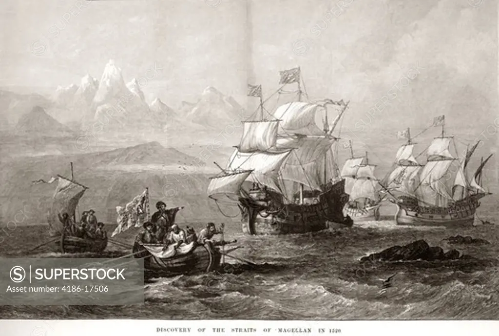 1520 Discovery Straits Of Magellan Explorer Ferdinand Magellan Portuguese Navigator Circumnavigation Earth Illustration