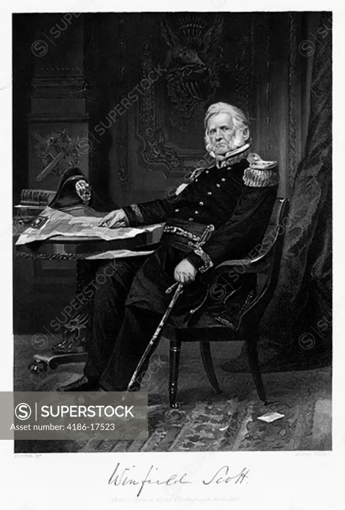 1800S 1860S Portrait Of Lieutenant General Winfield Scott Seated Wearing Full Military Regalia Consultant To Lincoln Early Part American Civil War