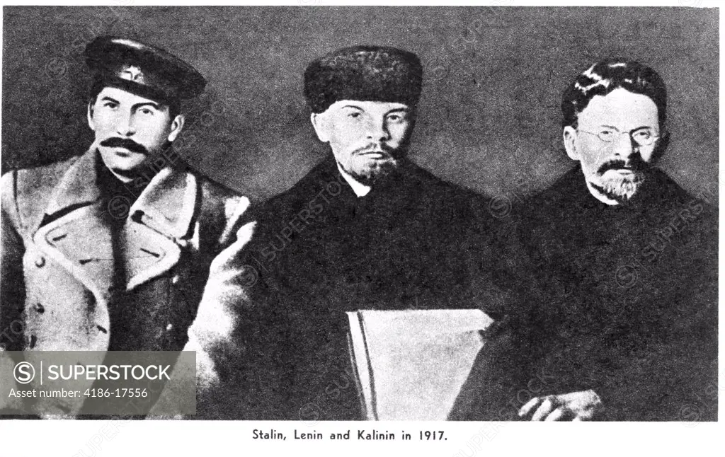 Trio Of Russian Revolutionists Stalin Lenin Kalinin Russia Revolution Government Politics Ussr