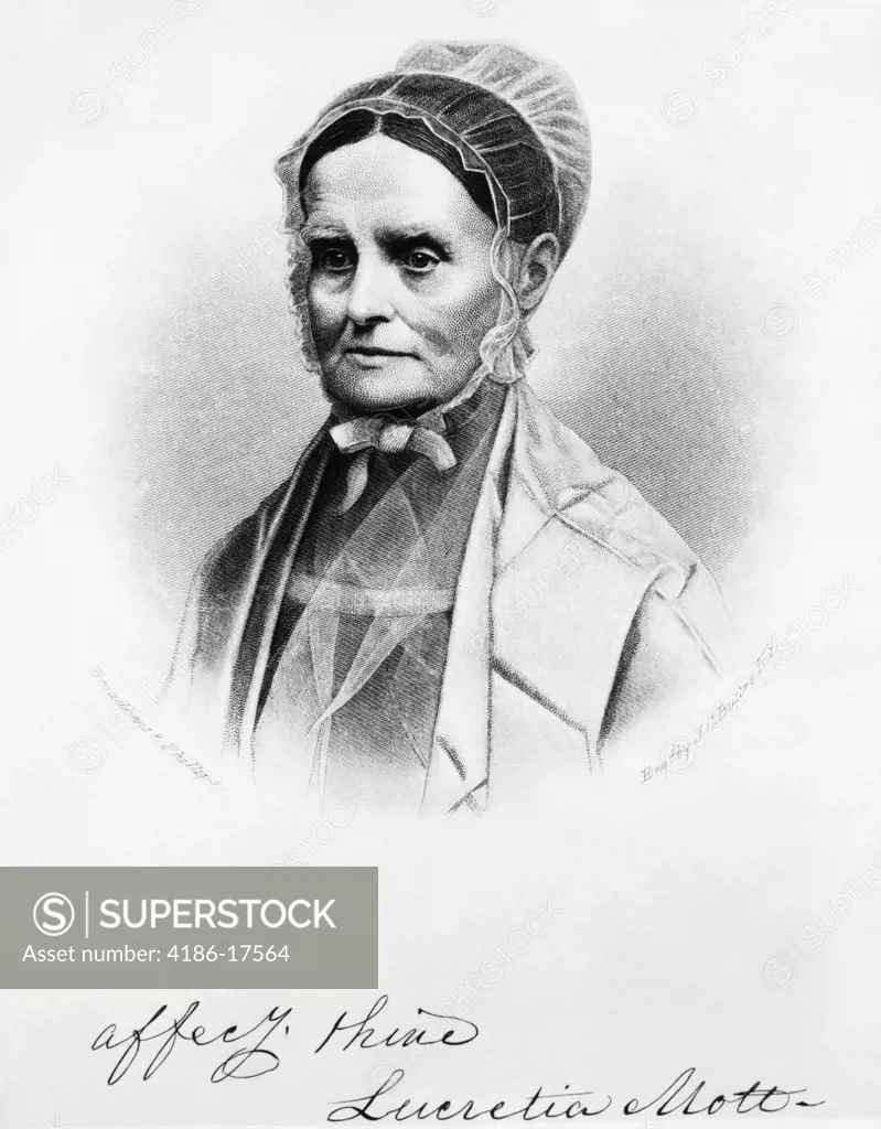 Etching Portrait Of Lucretia Mott American Feminist Social Reformer Antislavery Women'S Rights Suffrage 1793-1880
