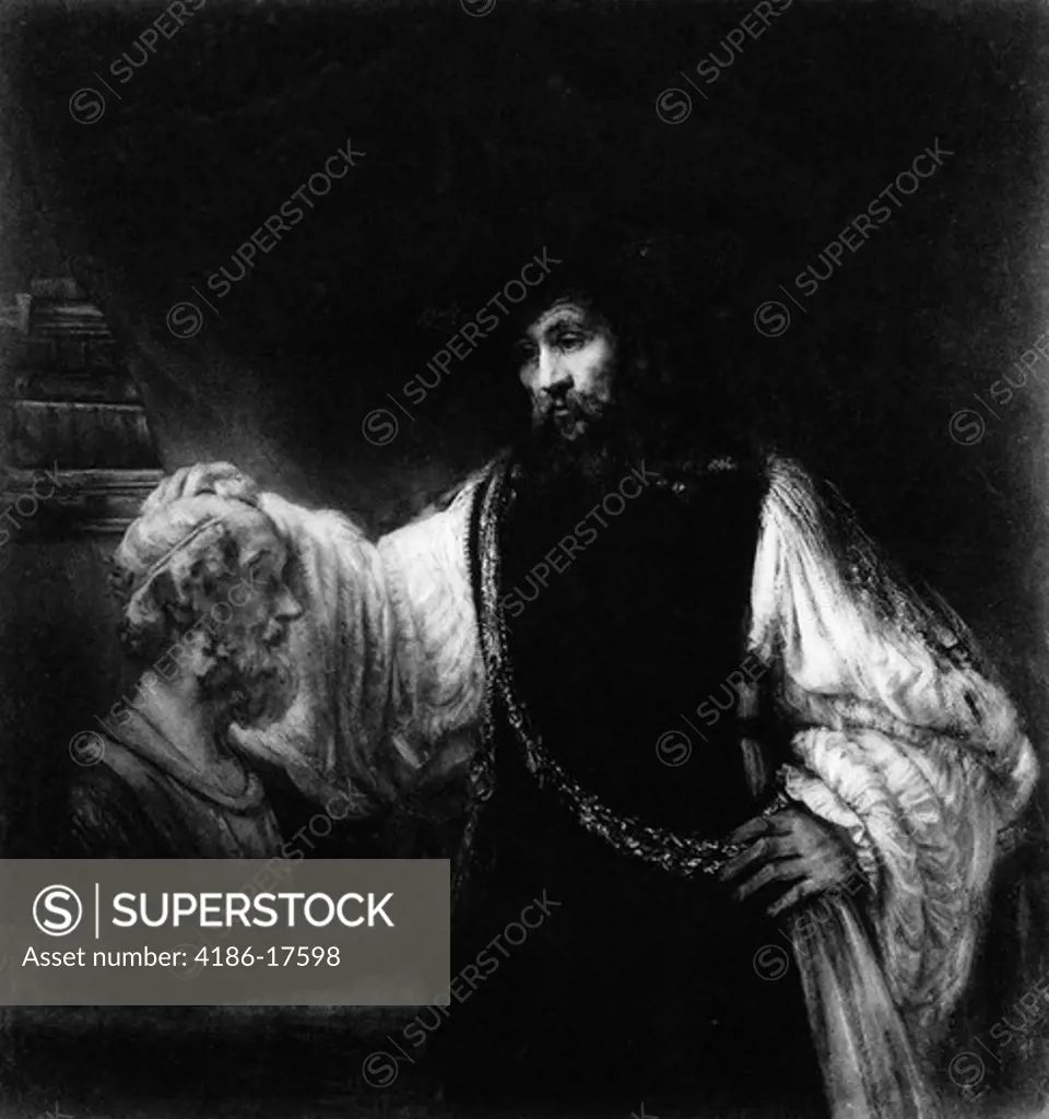 1600S 1653 Painting By Rembrandt Of Aristotle Contemplating A Bust Of Homer