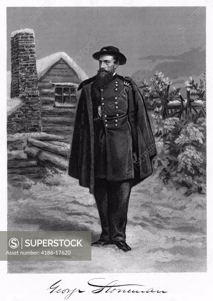 1800S 1860S Standing Winter Portrait Of George Stoneman General In Union Army During American Civil War And Later Governor Of California