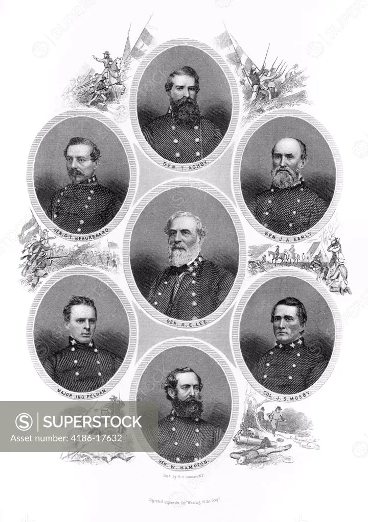 1800S 1860S Portrait General Robert E Lee And 6 Officers Ashby Early Mosby Hampton Pelham Beauregard