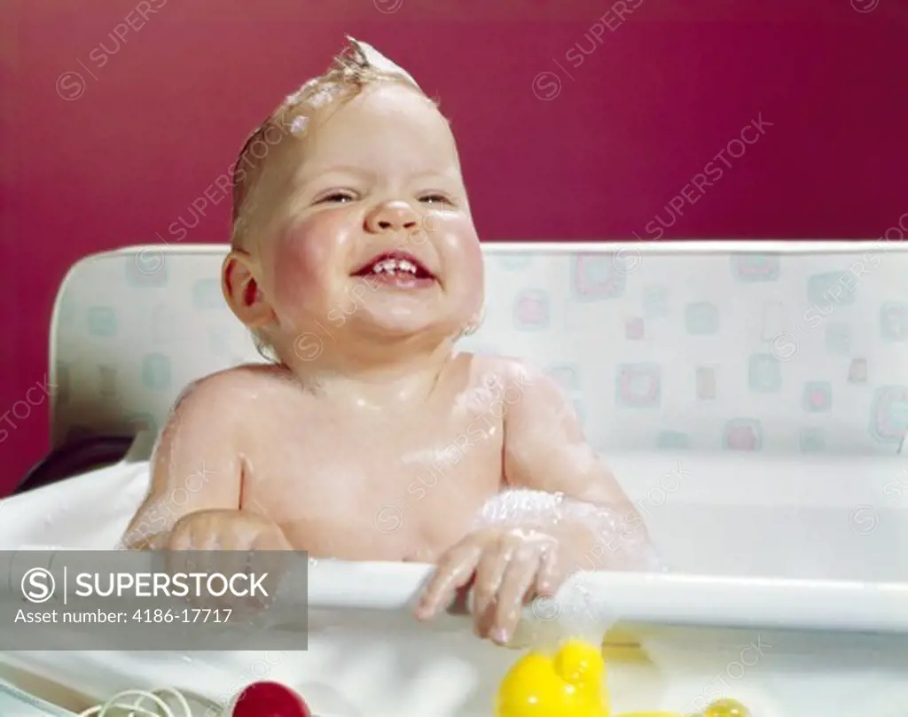 1960S Laughing Wet Baby In Bath