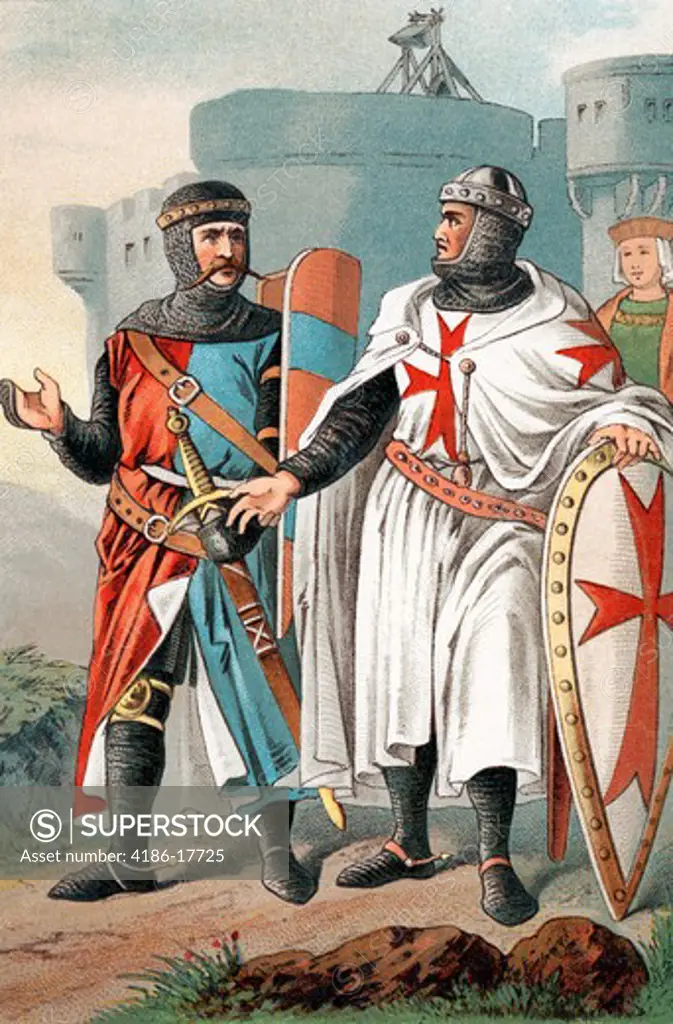 Two Knights Of Malta Wearing Armour From Days Of The Medieval Crusades Red Maltese Cross Of Hospitalers