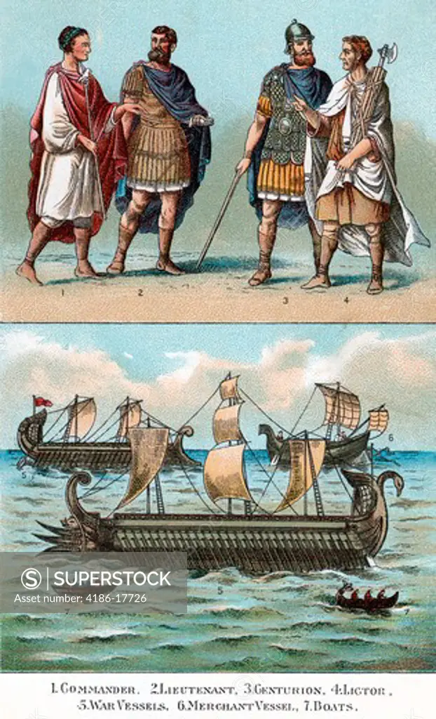 Officers And Ships Of Ancient Roman Empire Commander Lieutenant Centurion Lictor War & Merchant Ships & Galleys