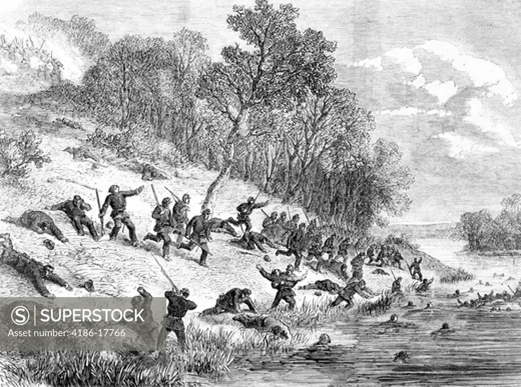 1800S, 1860S November 23 1861 Union Troop Retreat From Ball'S Bluff Across The Potomac River