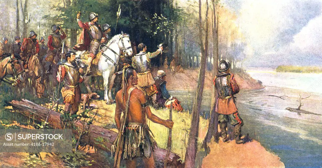 1500s MAY 8 1541 HERNADO DE SOTO DISCOVERING THE MISSISSIPPI RIVER SPANISH EXPLORER