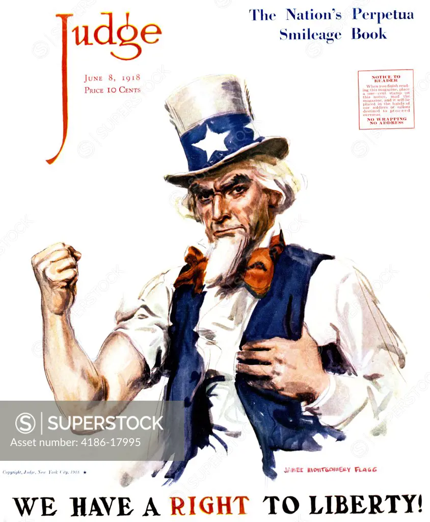 UNCLE SAM WE HAVE A RIGHT TO LIBERTY PATRIOTIC MAGAZINE COVER JUNE 8 1918