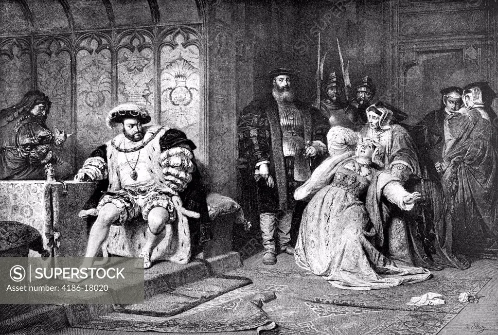 1500s KING OF ENGLAND HENRY VIII TELLING ANNE BOLEYN QUEEN CONSORT MOTHER OF ELIZABETH I OF HER SORRY FATE BEHEADED 1536
