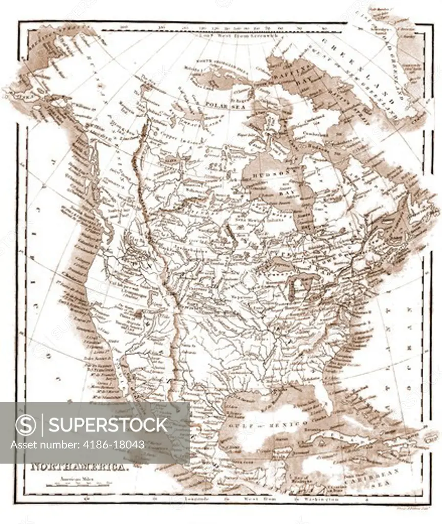 1800s 1850 MAP OF NORTH AMERICA BY SAMUEL WALKER