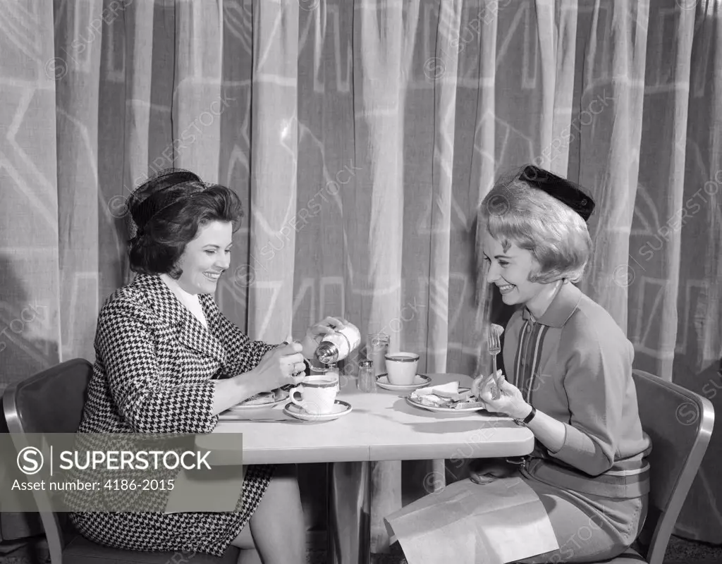 1960S Two Women Having Lunch In Coffee Shop Restaurant