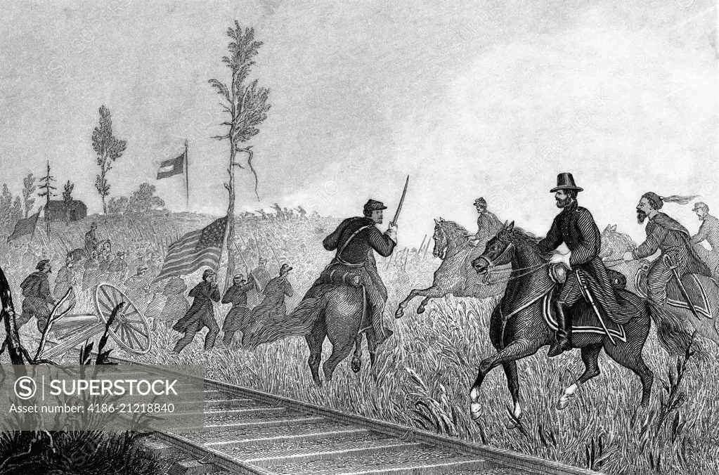 1860s MARCH 1862 GENERAL AMBROSE BURNSIDE ON HORSEBACK DURING THE BURNSIDE EXPEDITION BATTLE OF NEW BERN NORTH CAROLINA USA