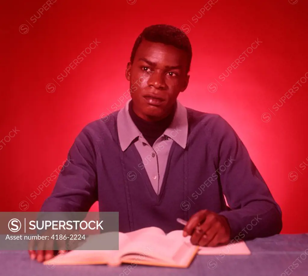 1960S African American Student Studying Textbooks