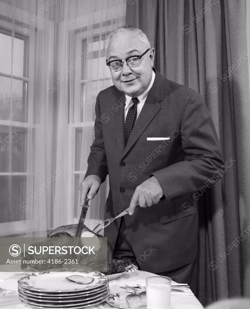 1960S Man Carving Turkey Dinner Thanksgiving