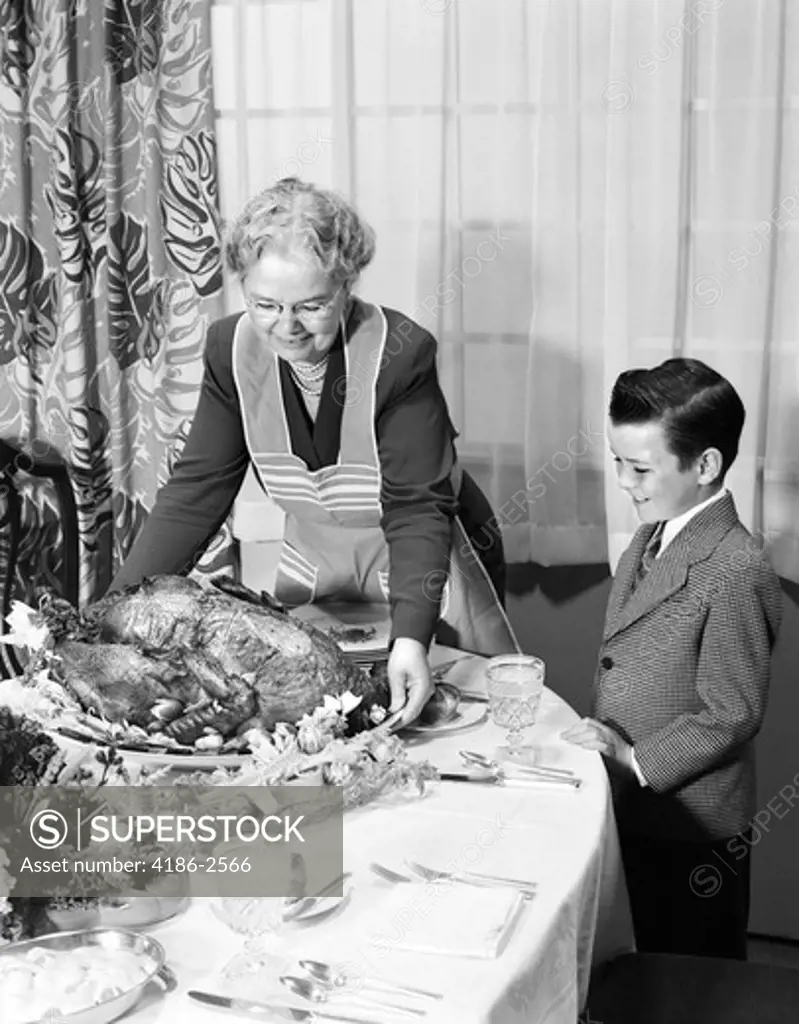 1950S Grandmother Grandson Turkey Thanksgiving Dinner