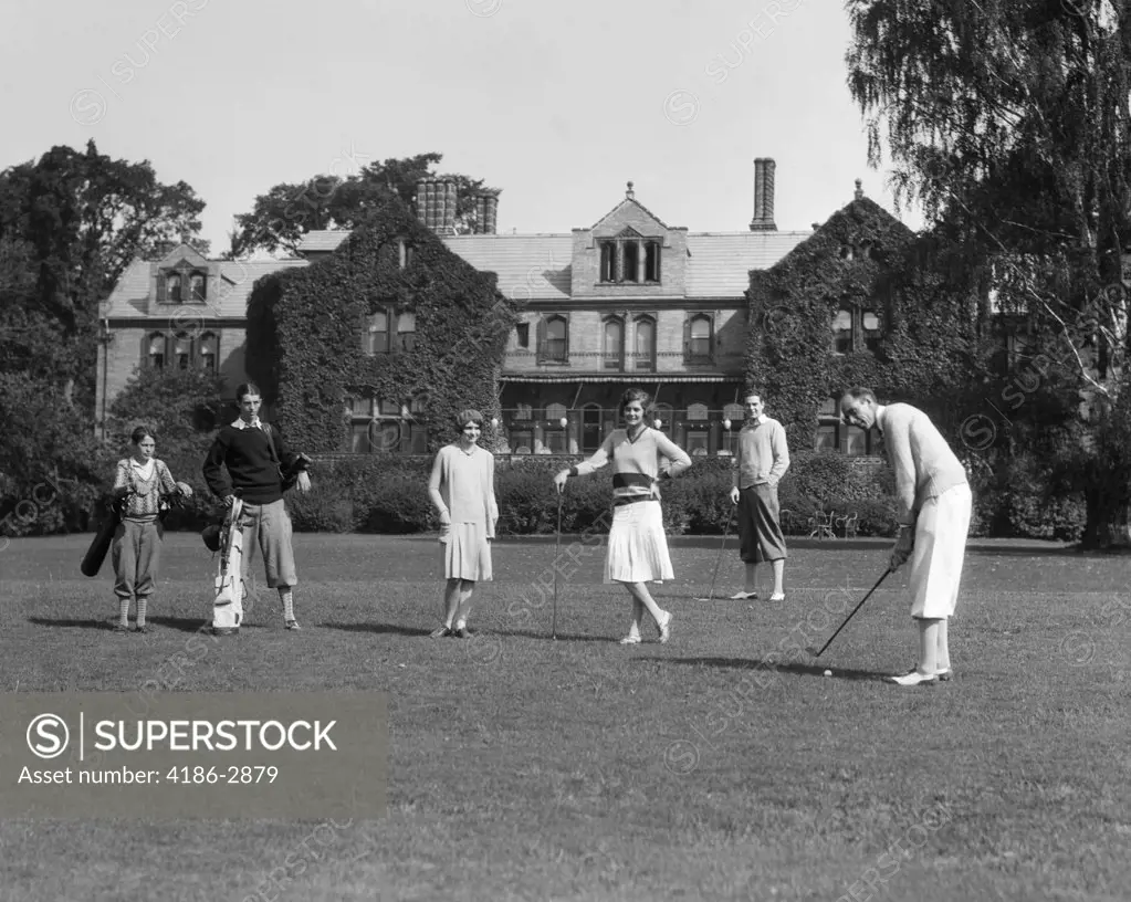 1920S Two Women Four Men Upper Class Playing Golf At The Berkshires Hunt And Country Club Outdoor