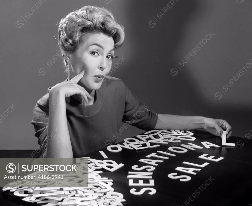 1960S Woman Portrait With Sensational Sale Cut-Out Letters