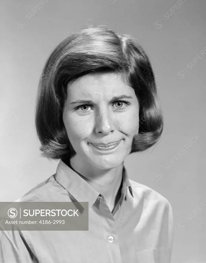 1960S Teen Girl With Pageboy Hair Puzzled Confused Or Annoyed Facial Expression