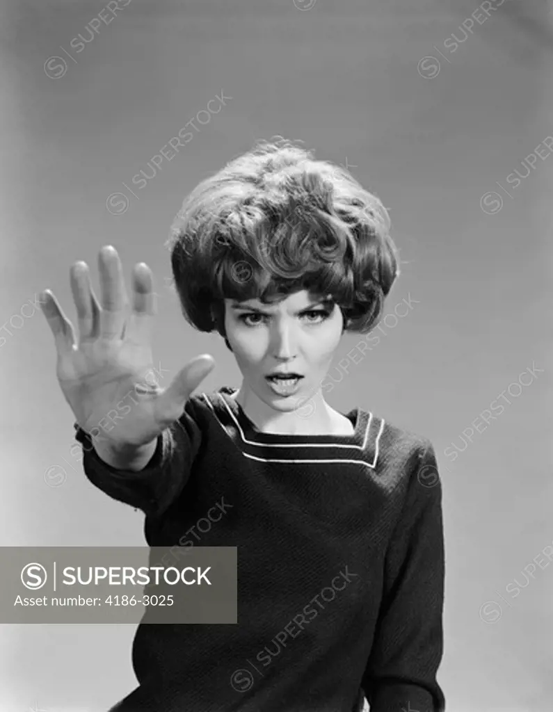 1960S Angry Woman Hand Held Out As Stop Halt Gesture
