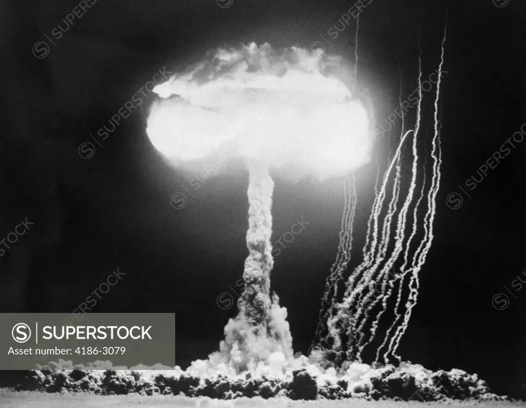 1950S Atomic Test Showing The Blast And Mushroom Cloud At The Nevada Proving Grounds