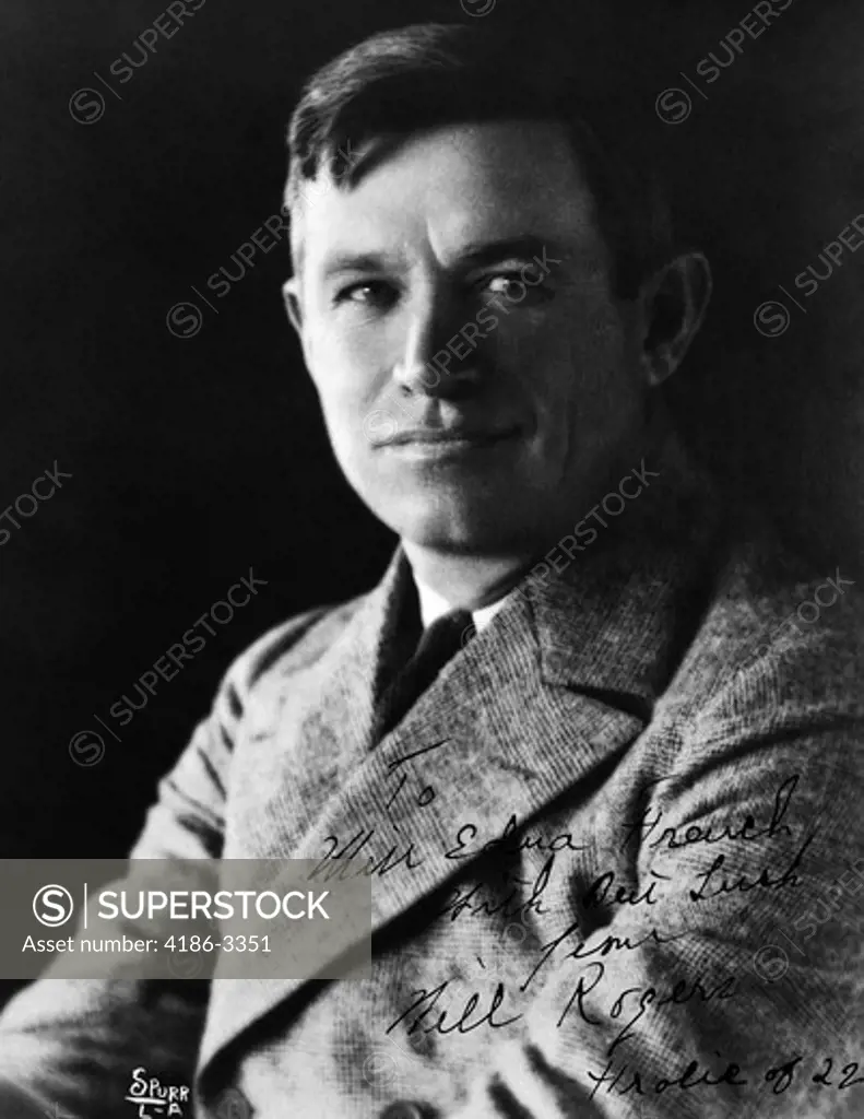 Portrait Of Will Rogers American Actor And Humorist Appeared In Ziegfield Follies In The 1920S Americana Hero Cowboy 1879-1935