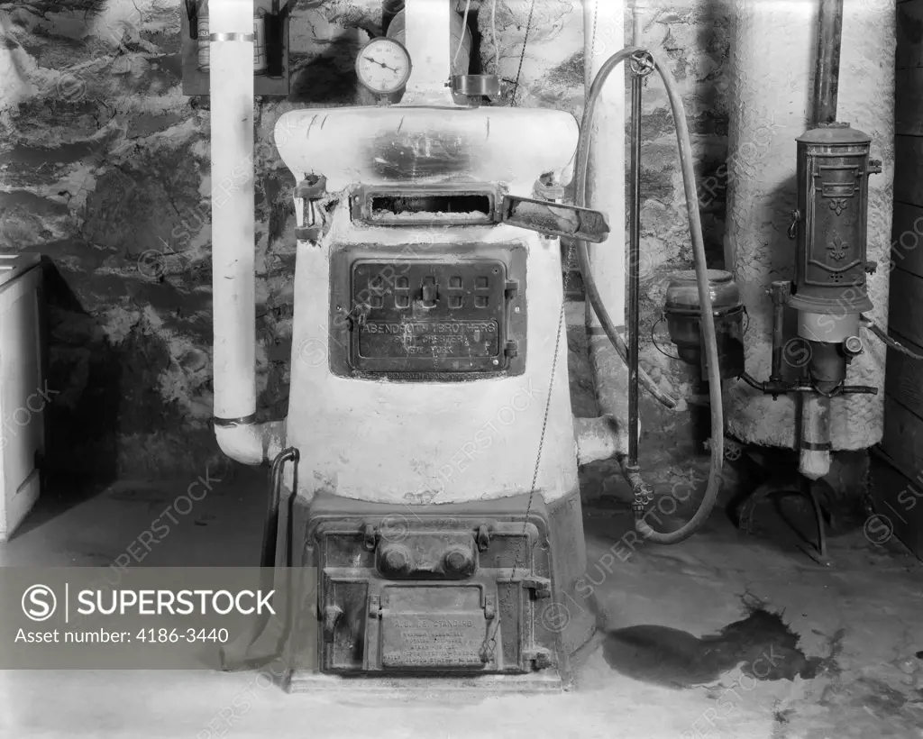 1920S Old Fashion Coal Burning Home Furnace And Gas Water Heater