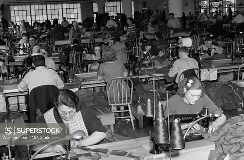 1940S Sweatshop With Workers Sewing
