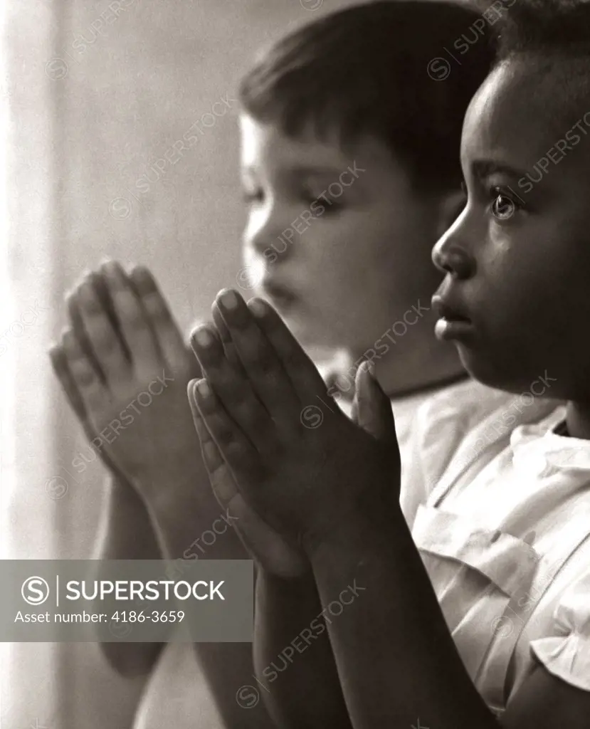 1960S 1970S Two Children Praying Sunday School