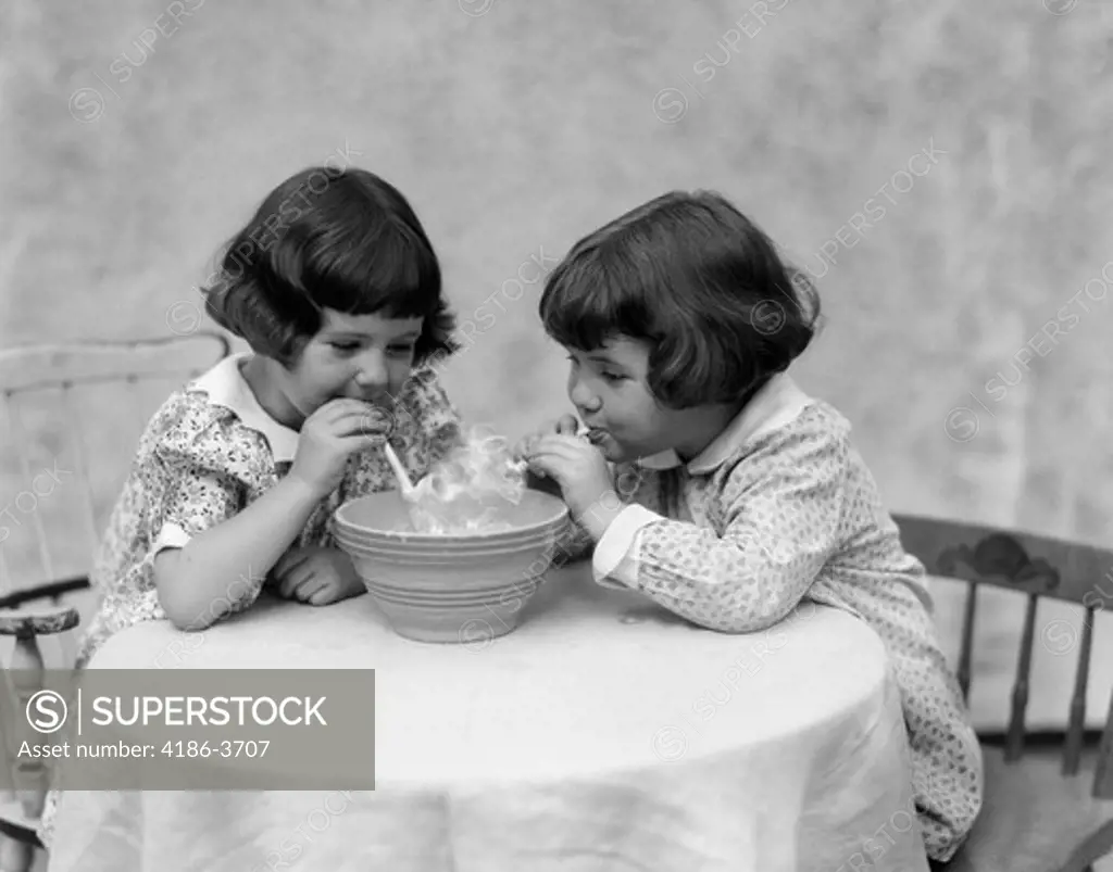 1930S Two Girls Playing Blowing Soap Bubble Pipes