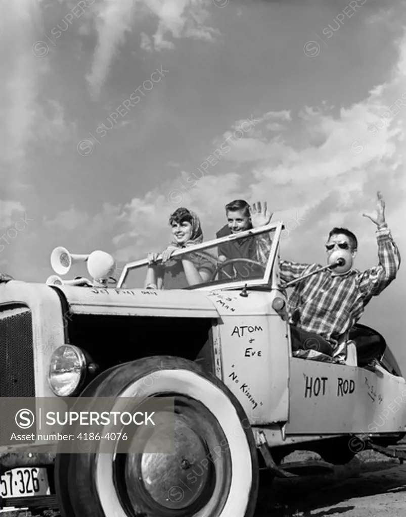 1950S Teens In Roofless Hotrod With Graffiti Atom & Eve No Kissing Etc