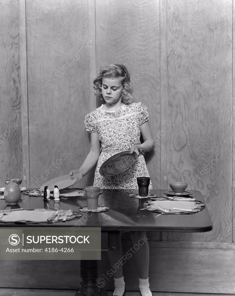 1940S Blond Pre-Teen Young Woman Setting Table