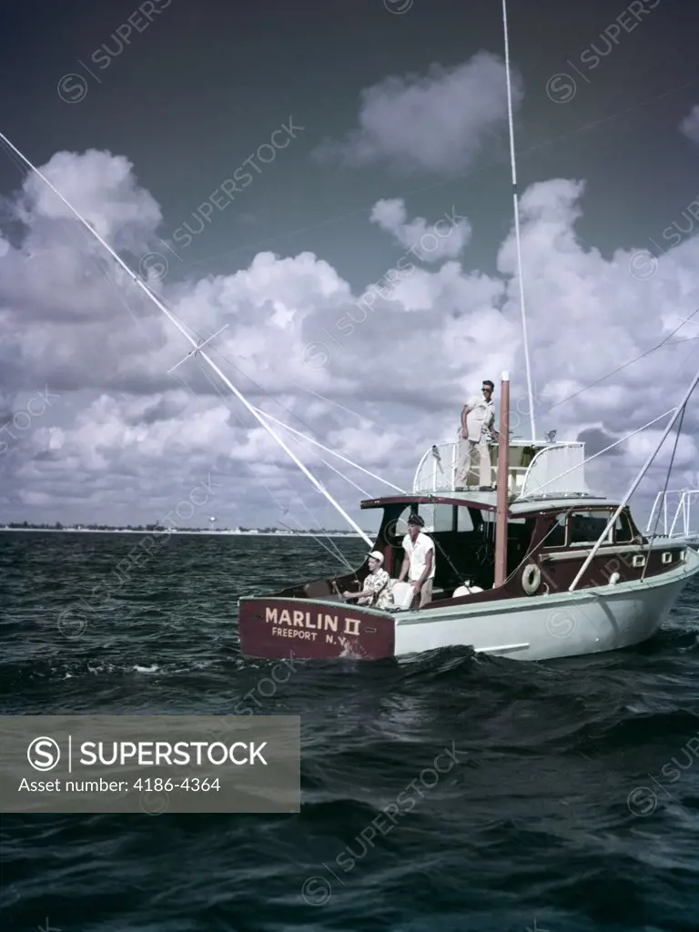 1950S 3 Men On Charter Fishing Boat Marlin Ii Freeport New York Sport Fish