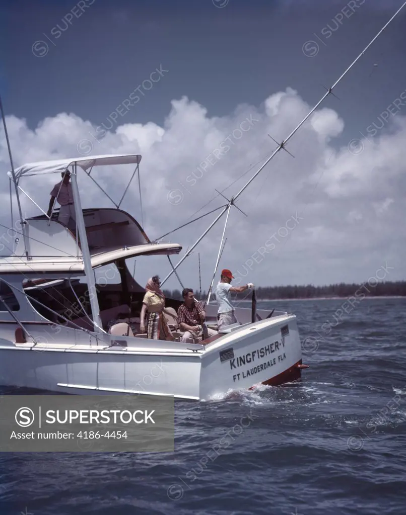1950S White Charter Fishing Boat 3 Men 1 Woman Ft Lauderdale Florida Sport Fishing Vacation