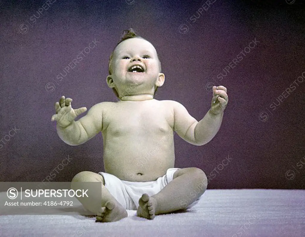 1940S 1950S Full Body Sitting Baby Laughing Hands Arms Raised