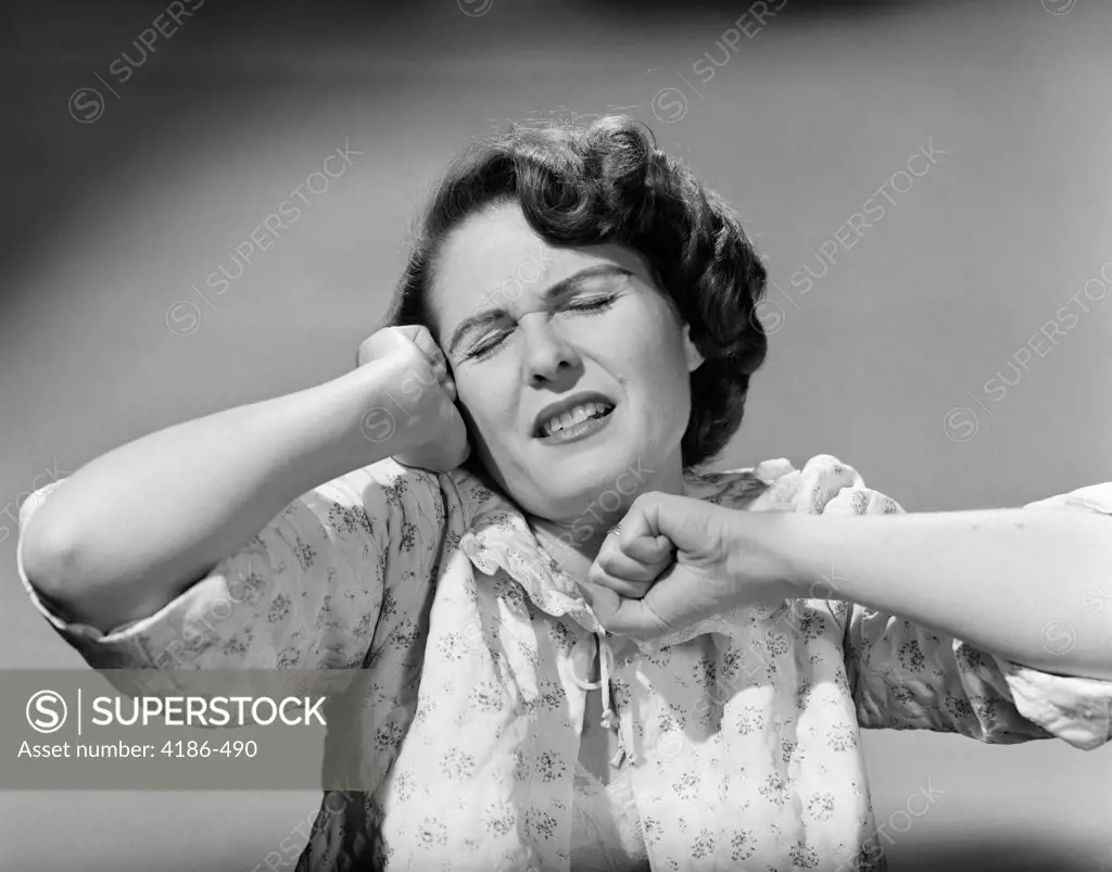 1950S Woman Eyes Closed Stretching Waking Up Wearing Nightgown