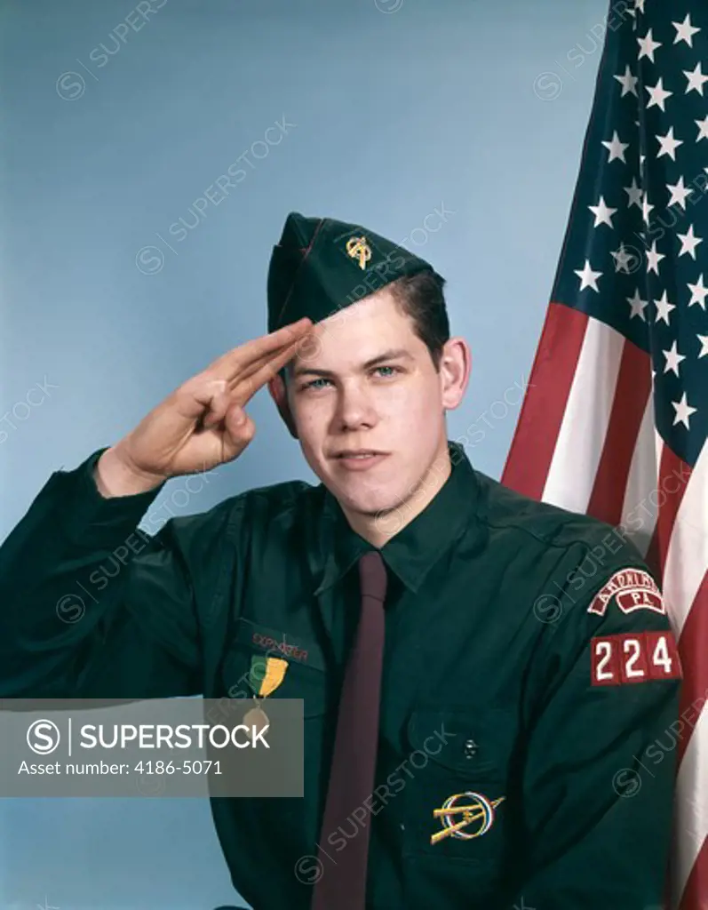 1960S Explorer Boy Scout Salute Flag American