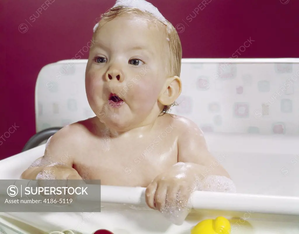 1960S Wet Baby In Bath Making Funny Face
