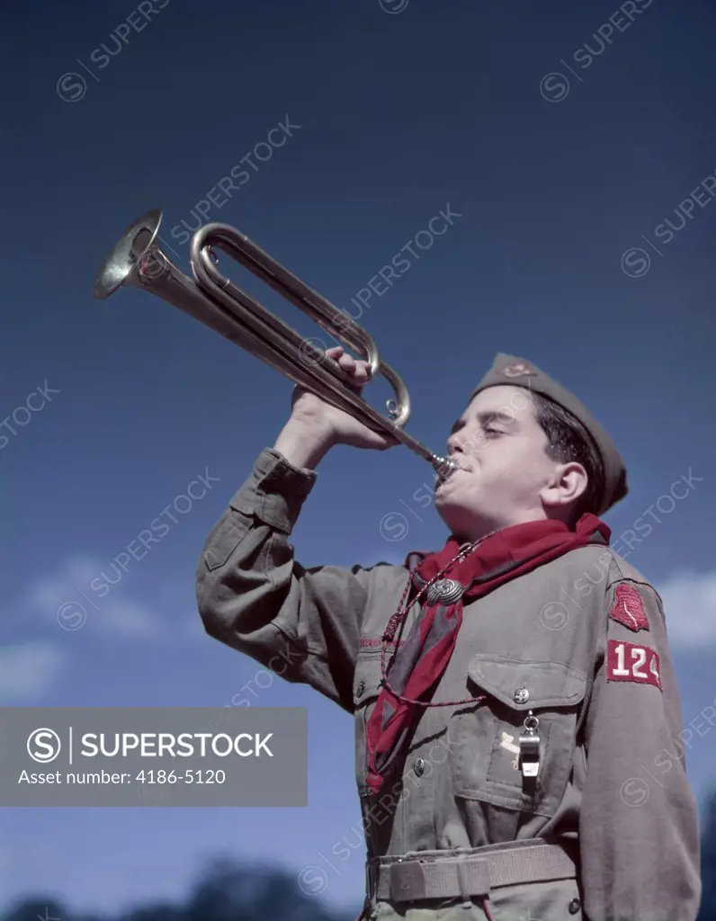 1950S Boy Scout Playing Bugle