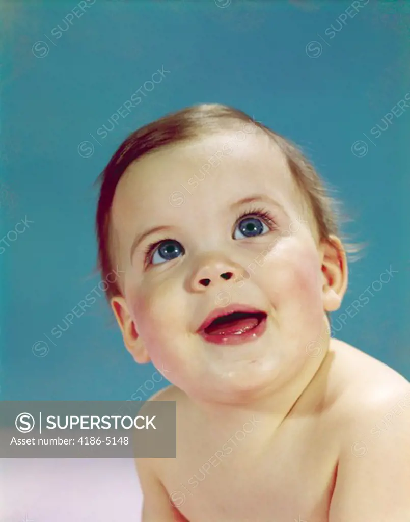 1960S Portrait Happy Smiling Baby Looking Up