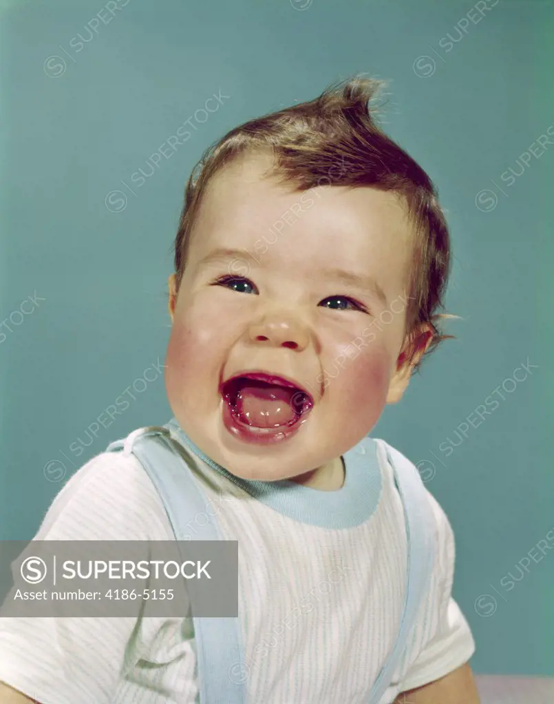 1960S Happy Smiling Laughing Baby With Mouth Wide Open