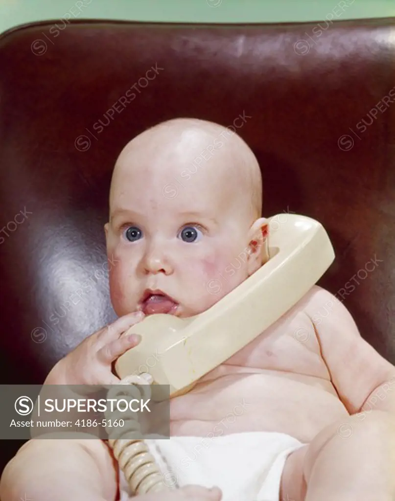 1960S Chubby Baby Leather Chair Talking On Telephone