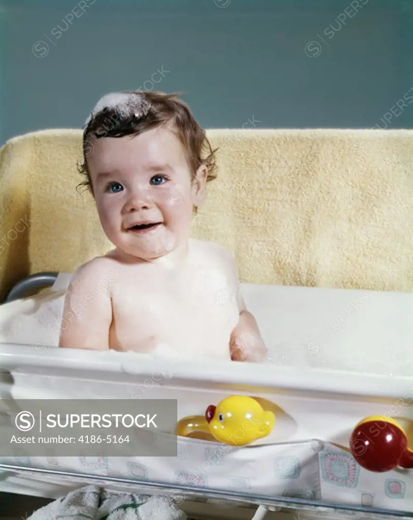 1960S Smiling Baby In Bath