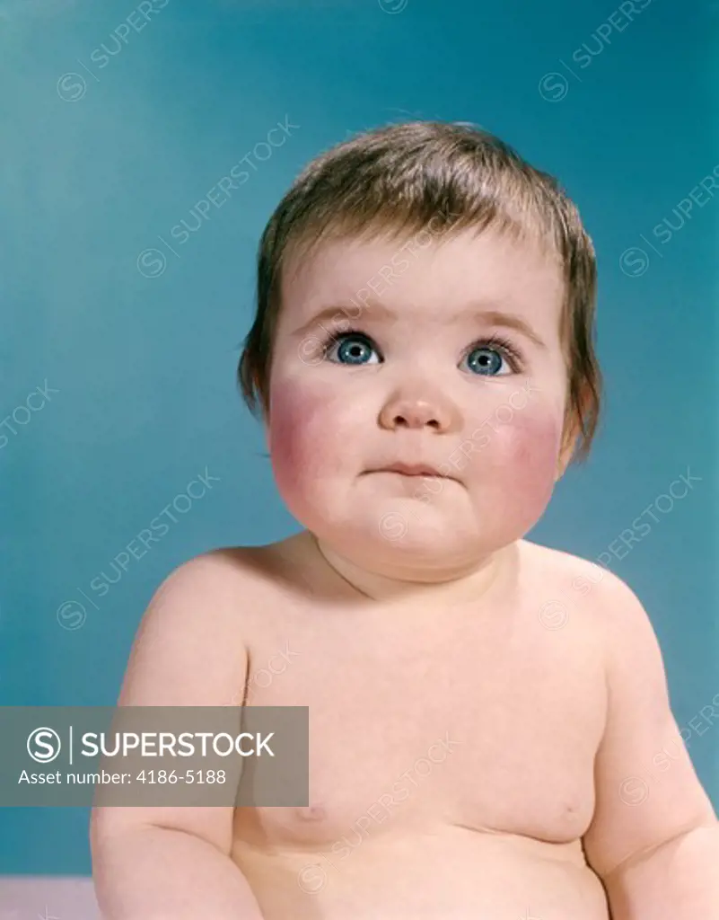 1960S Portrait Sweet Brunette Baby Blue Eyes Looking Up
