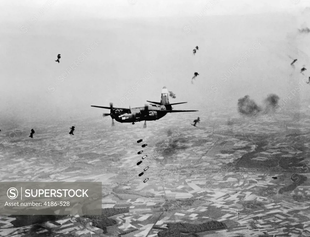 Martin Marauder Aircraft Dropping Bombs In Midst Of Enemy Flak Ww2