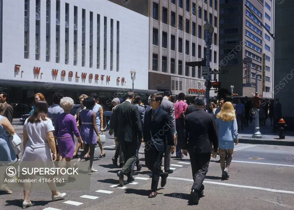 1970S Houston Texas Crowd Crossing Street Mckinney Street Main Street